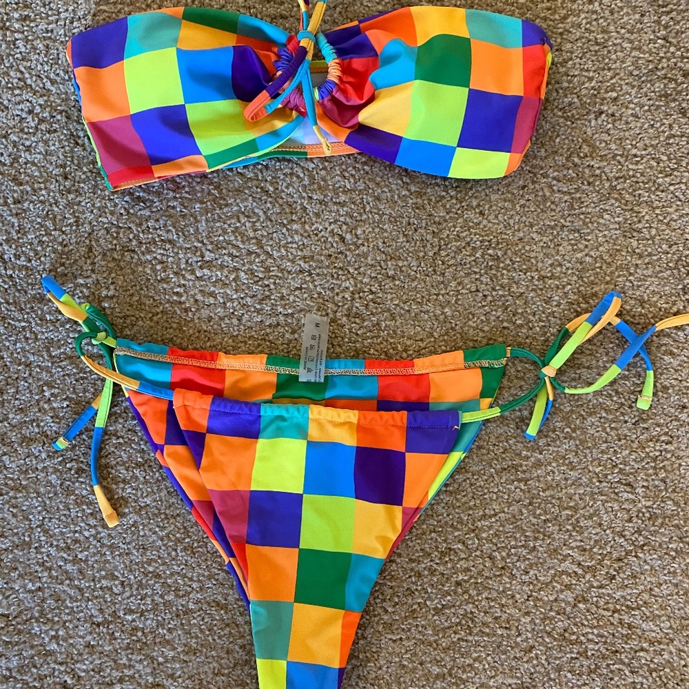 Colorful checkered two piece swimsuit